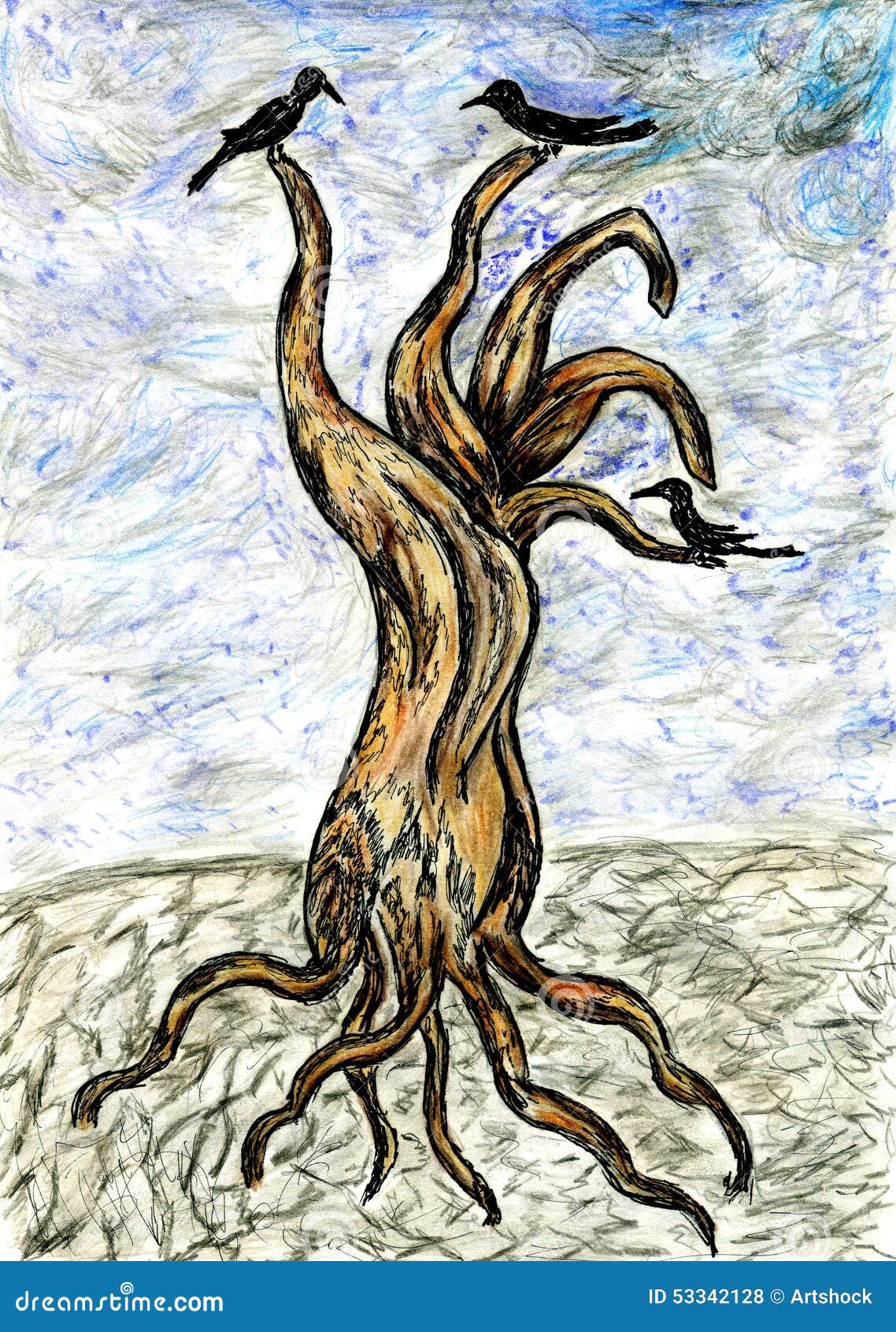 Tote Baum-Skizze stock abbildung. Illustration von farbe - 53342128