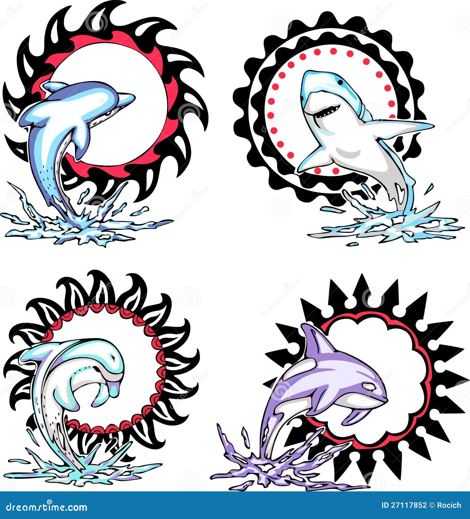 Totems Sea Animals with Solar Signs Stock Vector Illustration of orca, decoration 27117852