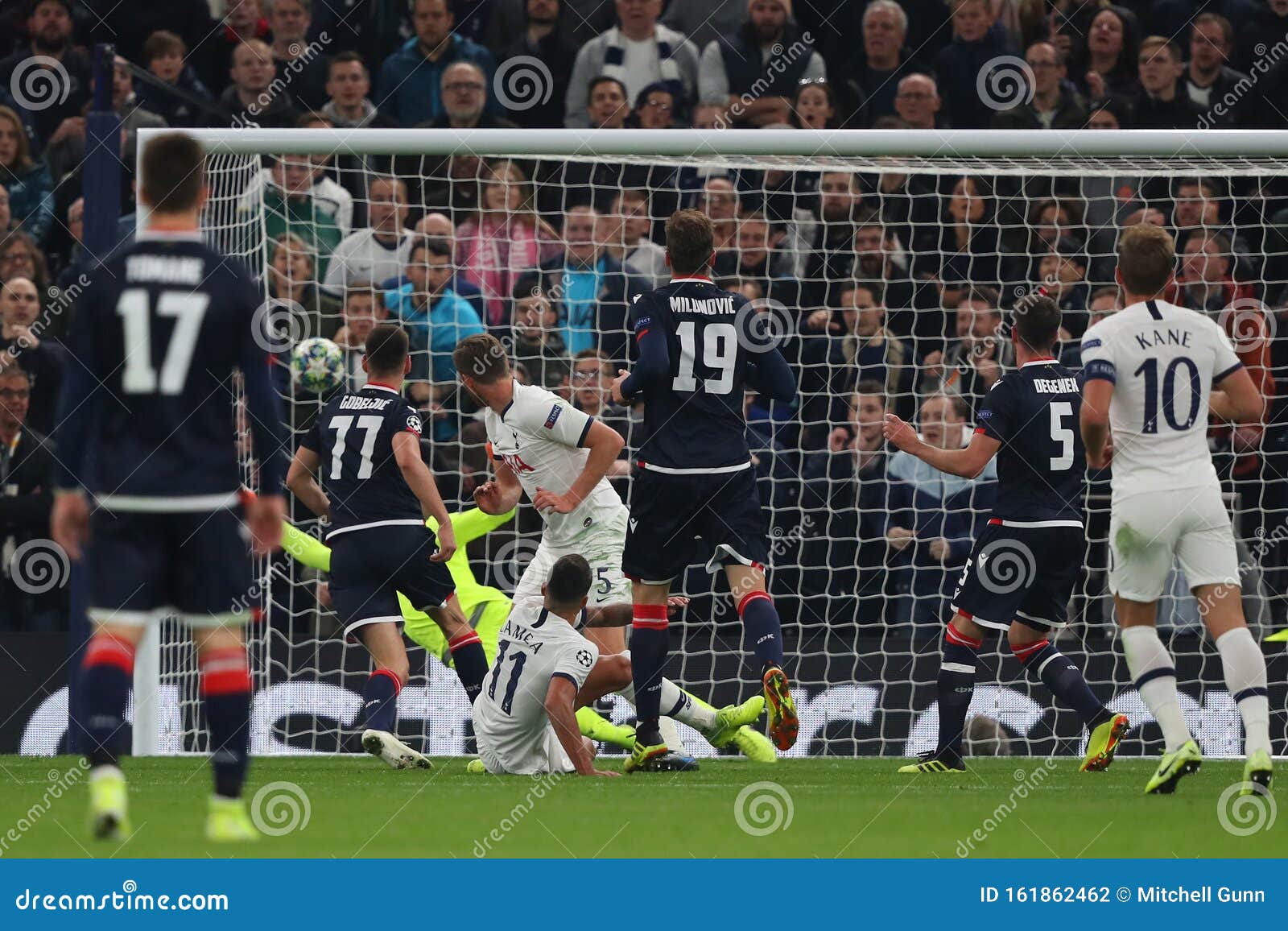 Tottenham Hotspur v Red Star Belgrade - UEFA Champions League Group B. Tottenham Hotspur Stadium, London, England. LONDON, ENGLAND - OCTOBER 22 2019: Tottenham`s Erik Lamela scores a goal during the UEFA Champions League match between Tottenham Hotspur and Red Star Belgrade, at Tottenham Hotspur Stadium, London England