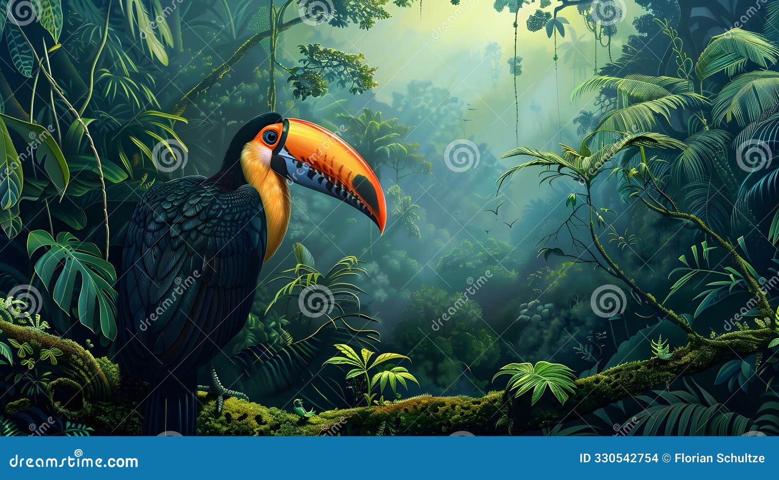 Toucan in a Tropical Rainforest Stock Illustration Illustration of