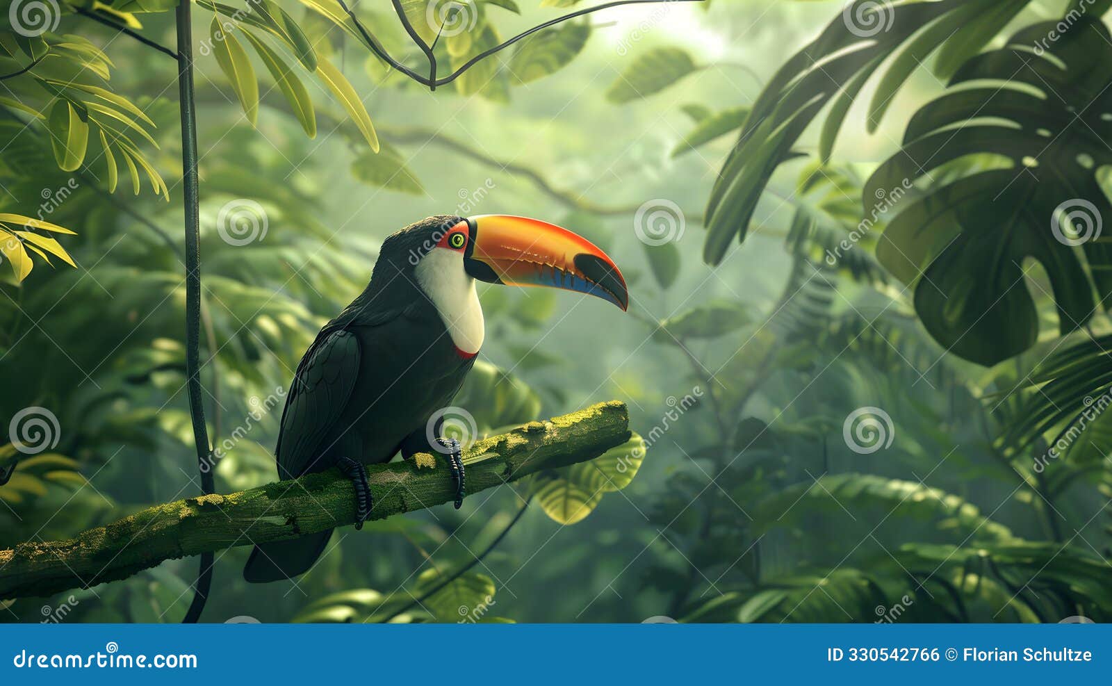 Toucan in a Tropical Rainforest Stock Illustration Illustration of