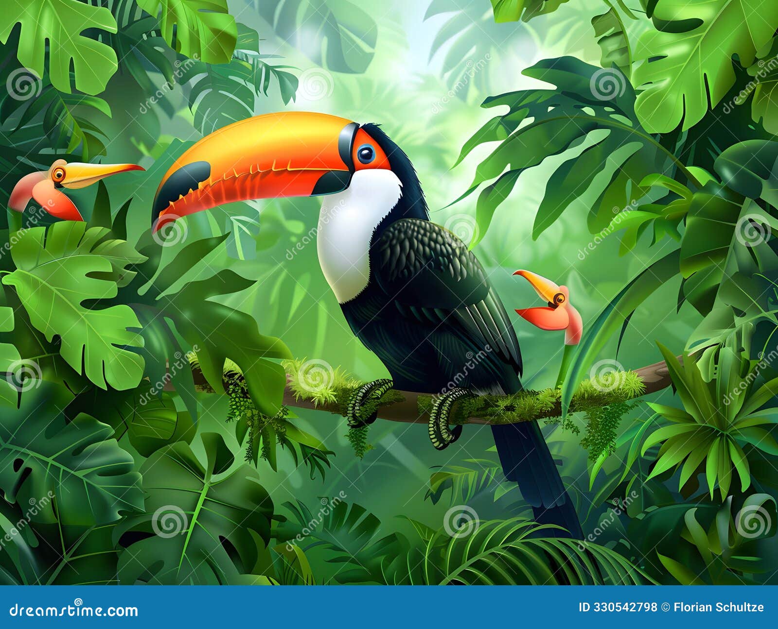 Toucan in a Tropical Rainforest Stock Illustration Illustration of