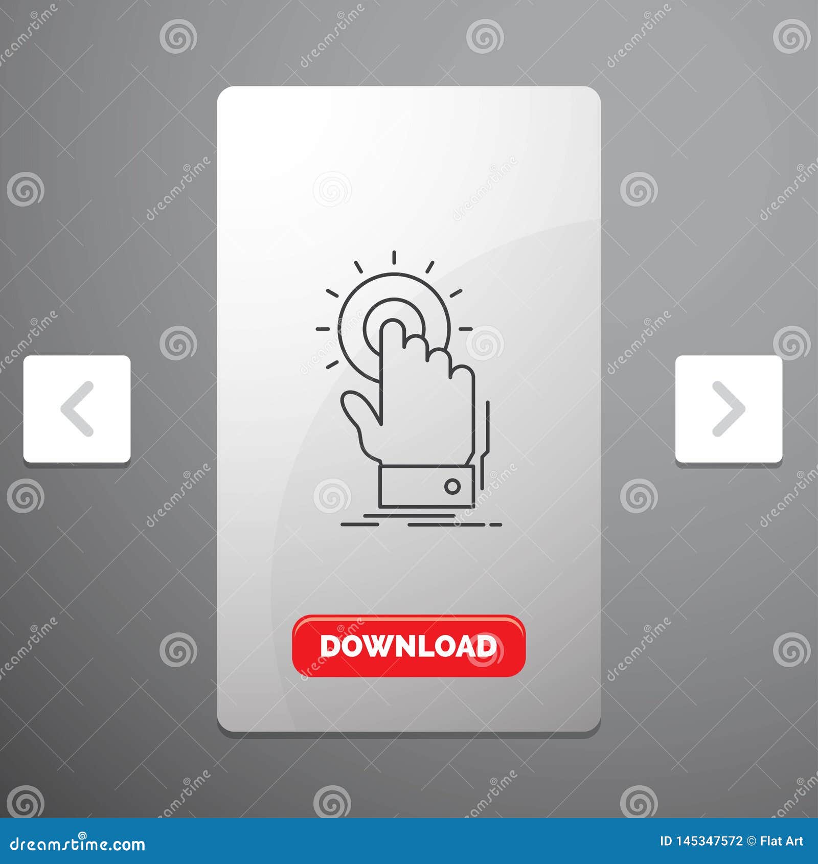 touch, click, hand, on, start line icon in carousal pagination slider  & red download button