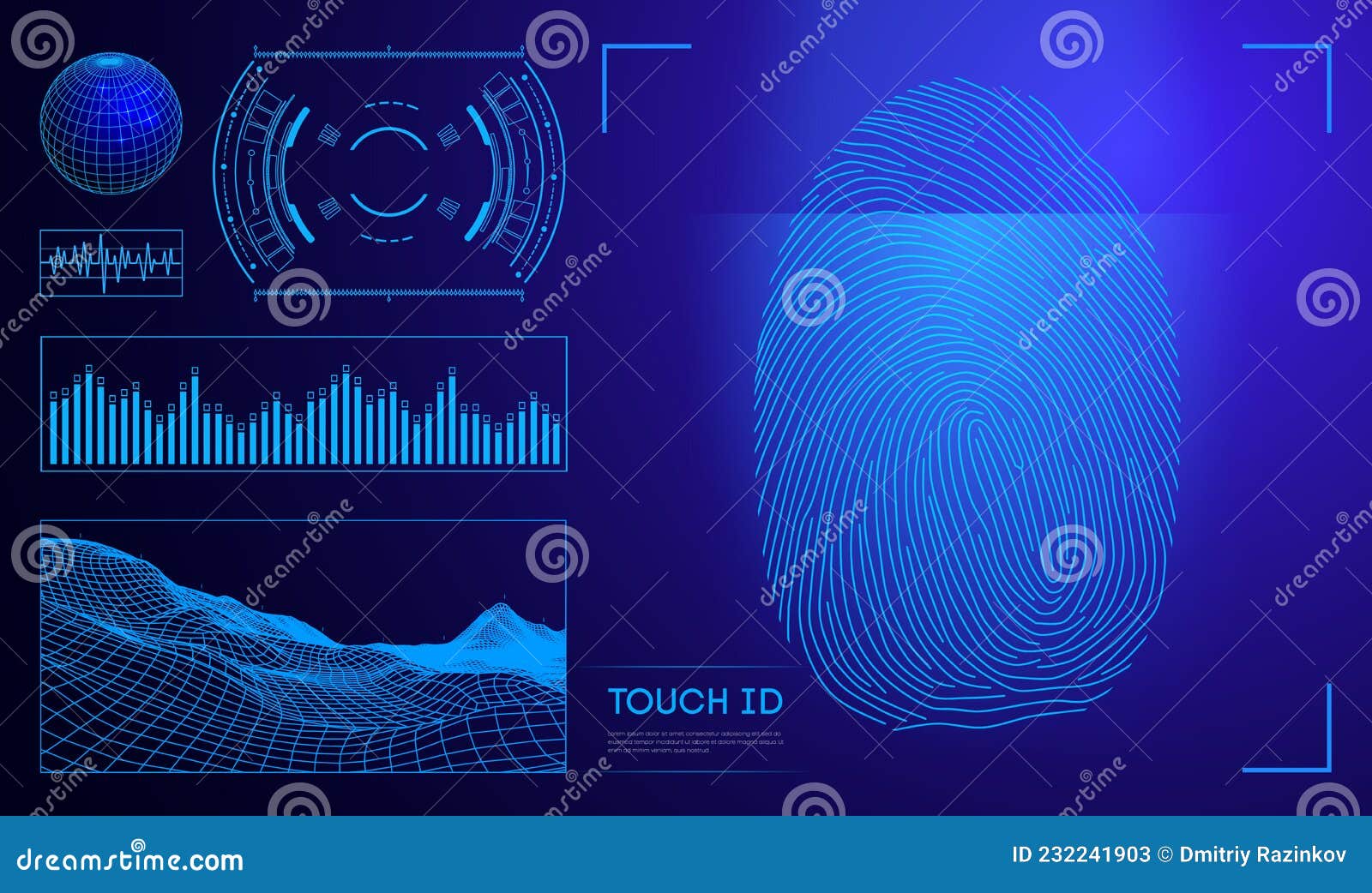 Touch Id Digital Personal Identifier. Personal Data Privacy Id Concept
