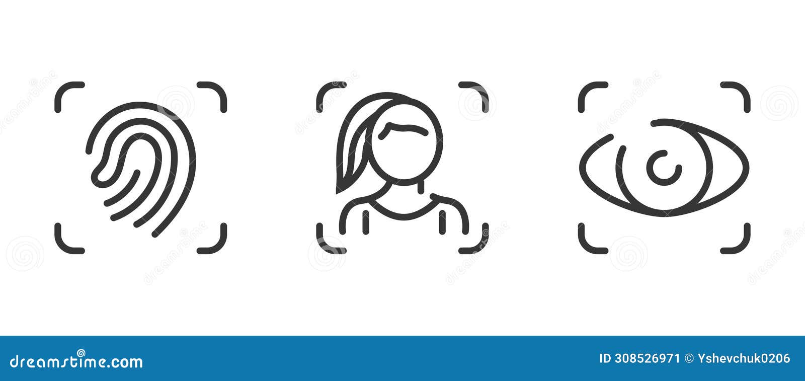 Touch ID , Face ID, Eyes Scan Icons. ID Identity Document. Facial