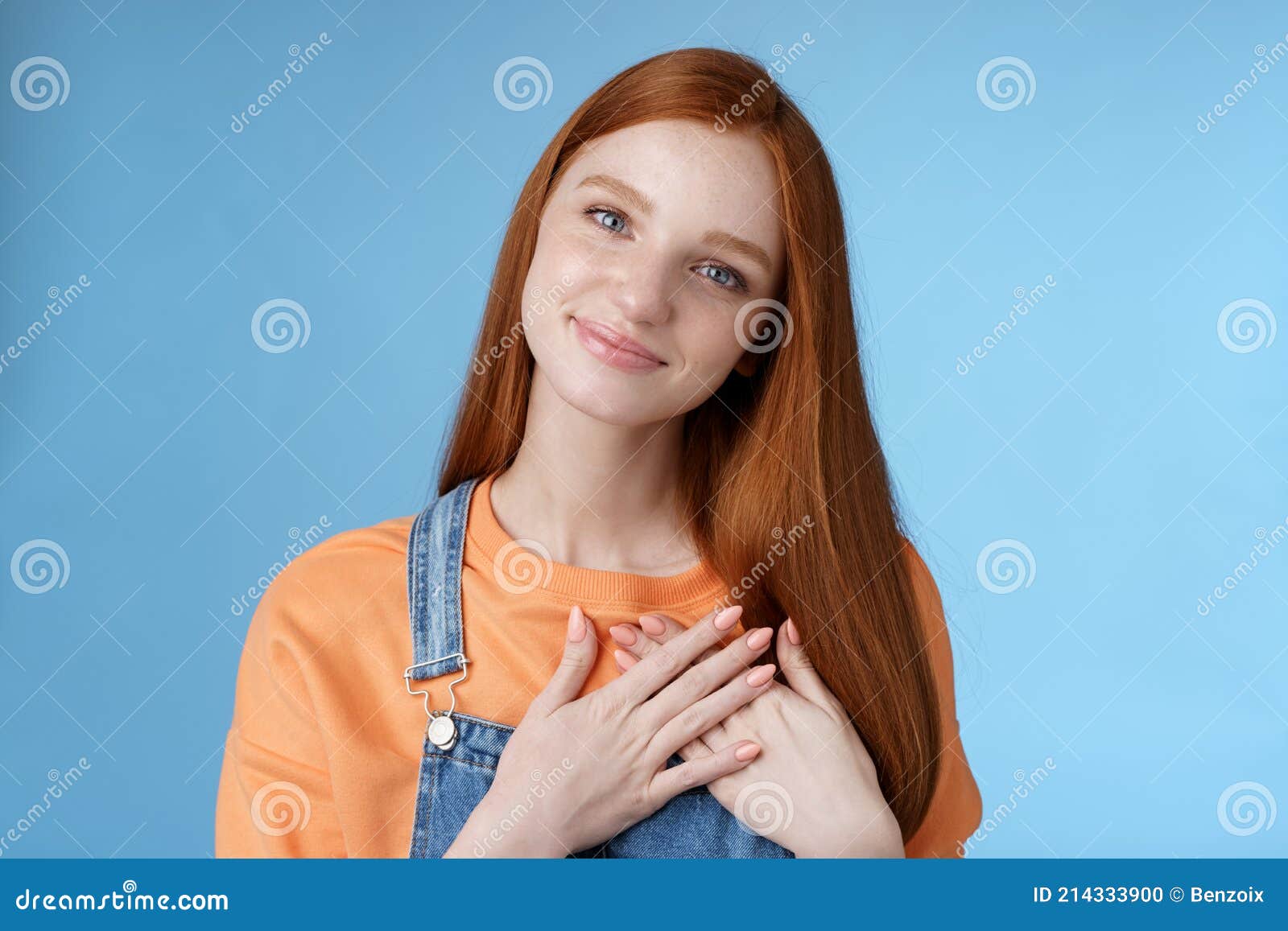 Touched Romantic Tender Cute Redhead Feminine Girl Blue Eyes Tilting Head Melting Heartwarming 