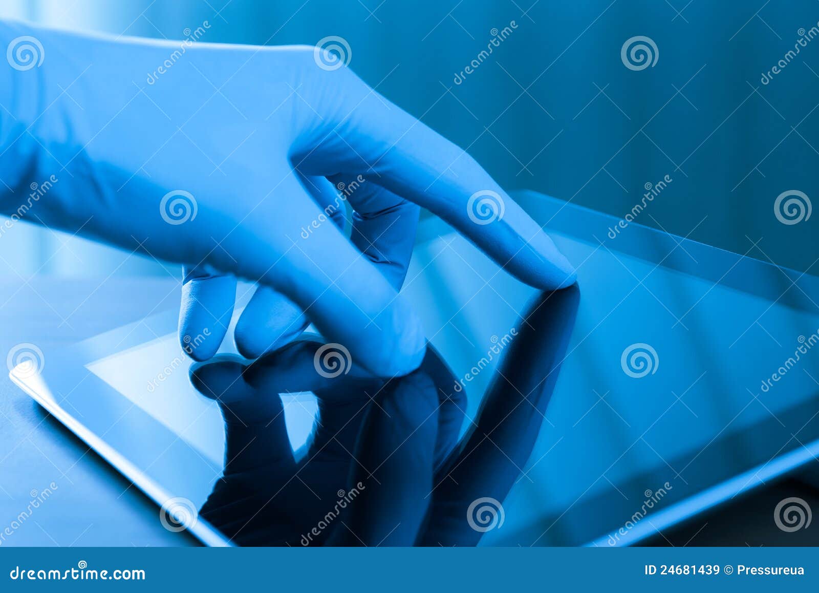 Touching Digital Tablet in Glove Stock Image Image of gadget