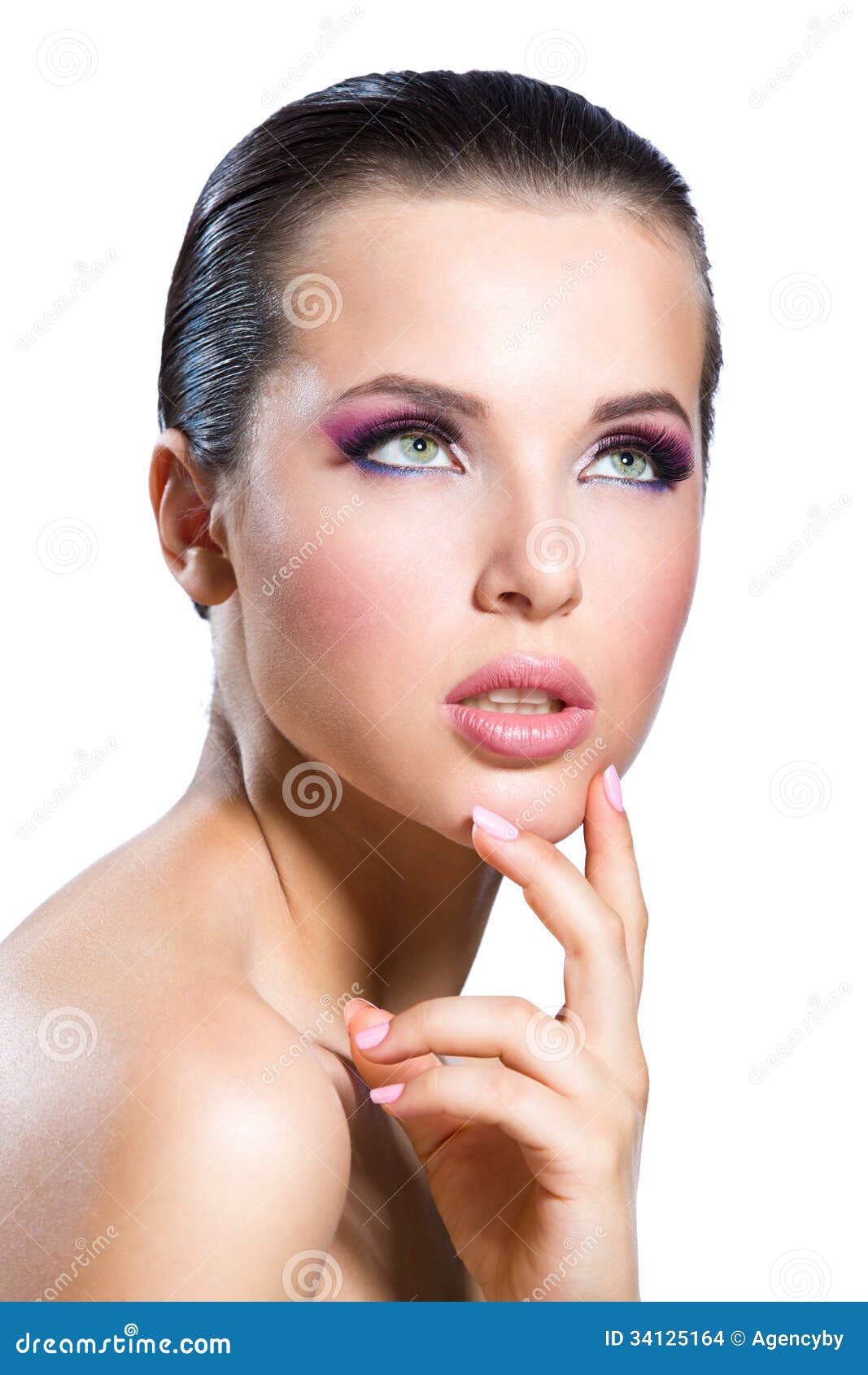 Attractive Naked Girl With Glitter Makeup And Empty Heart 