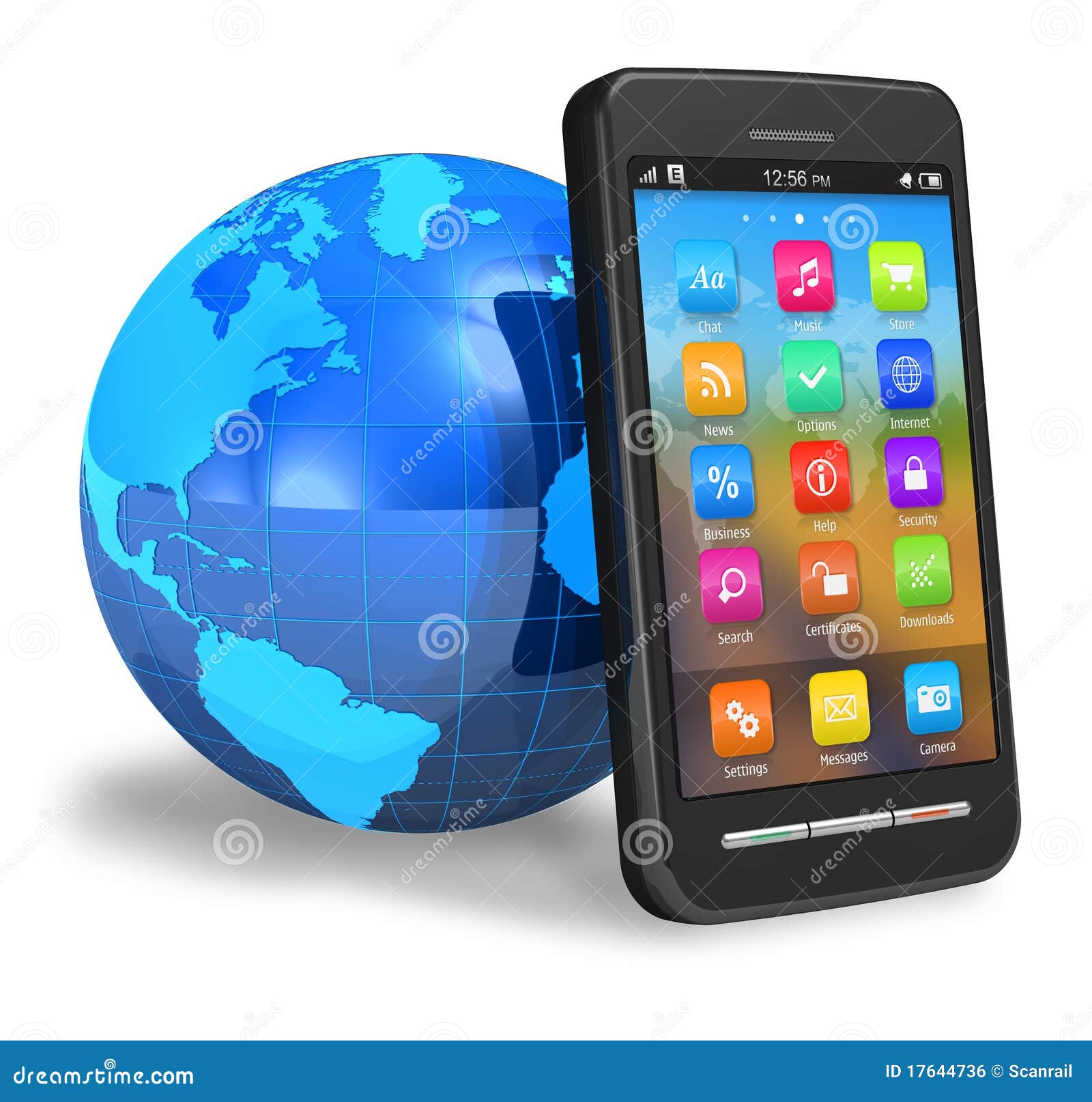 touchscreen smartphone with earth globe