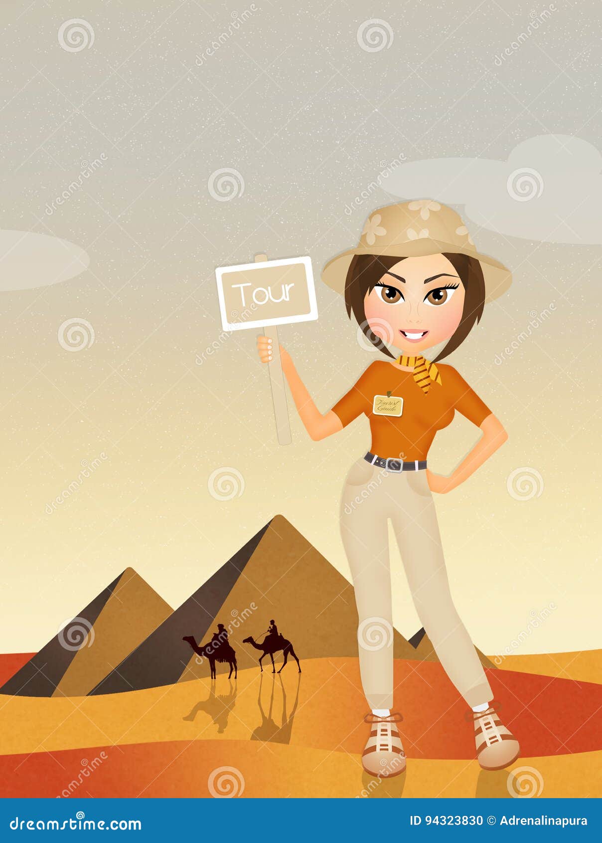 Tour guide girl in Egypt stock illustration. Illustration of tourism