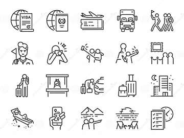 Tourism Line Icon Set. Included Icons As Tourist, Guide, Traveler ...