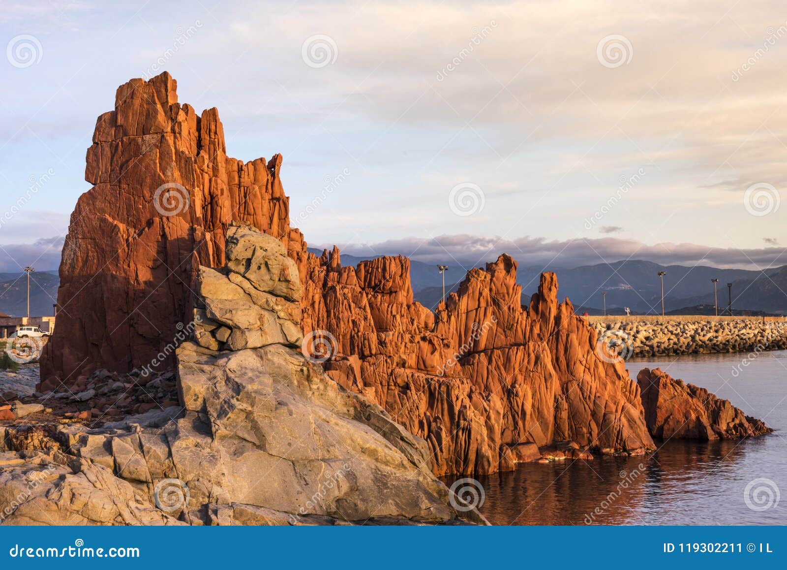 tourist attraction red rocks called `rocce rosse` of arbatax, sardinia, italy