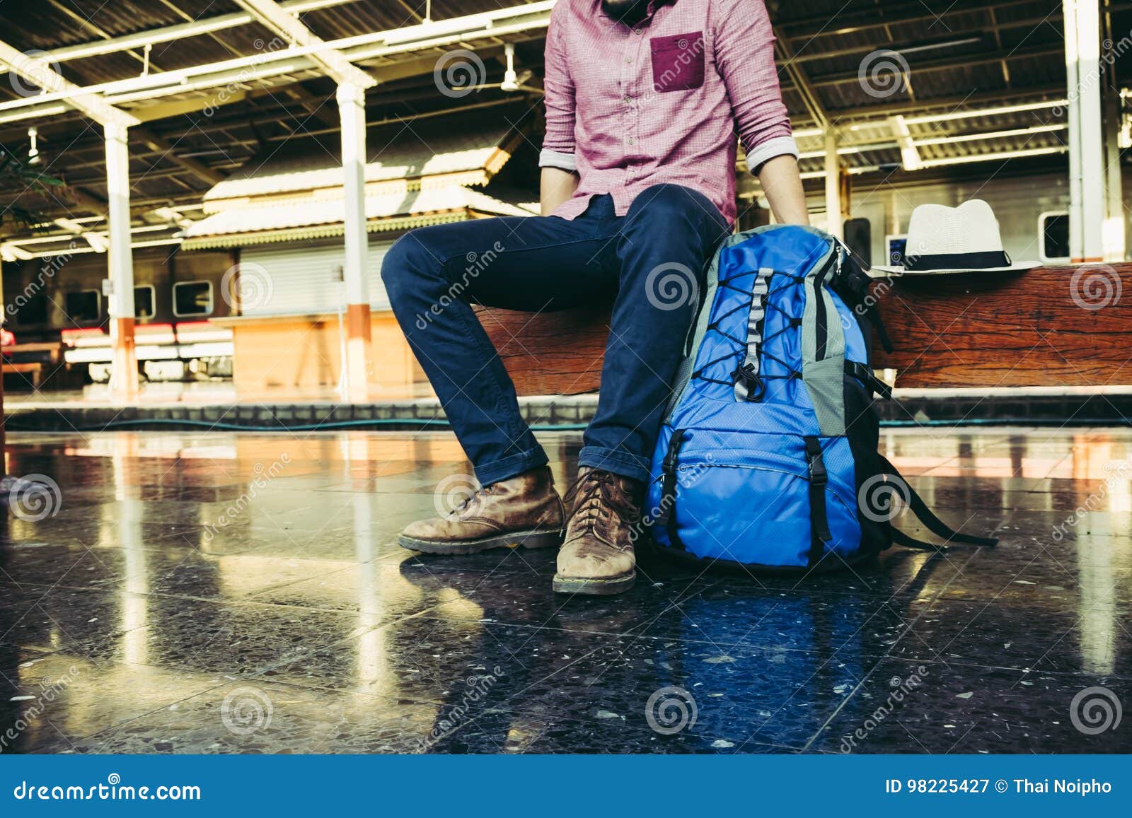 Tourist With Backpack On The Train Station Stock Image Image Of
