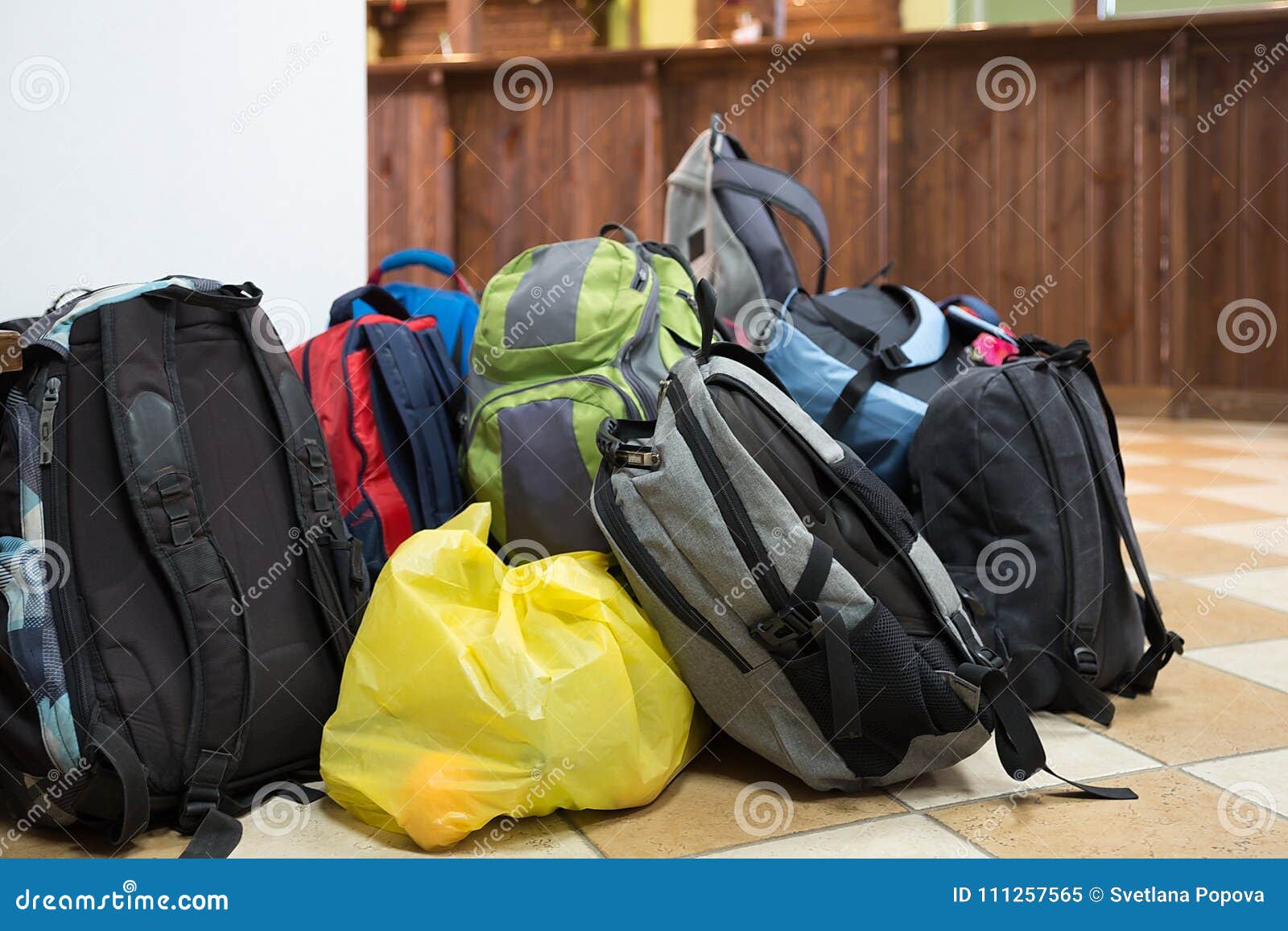 Discipline Active pageant Tourist Backpacks Stand on the Floor Indoors. Stock Image - Image of  handbag, backpacks: 111257565