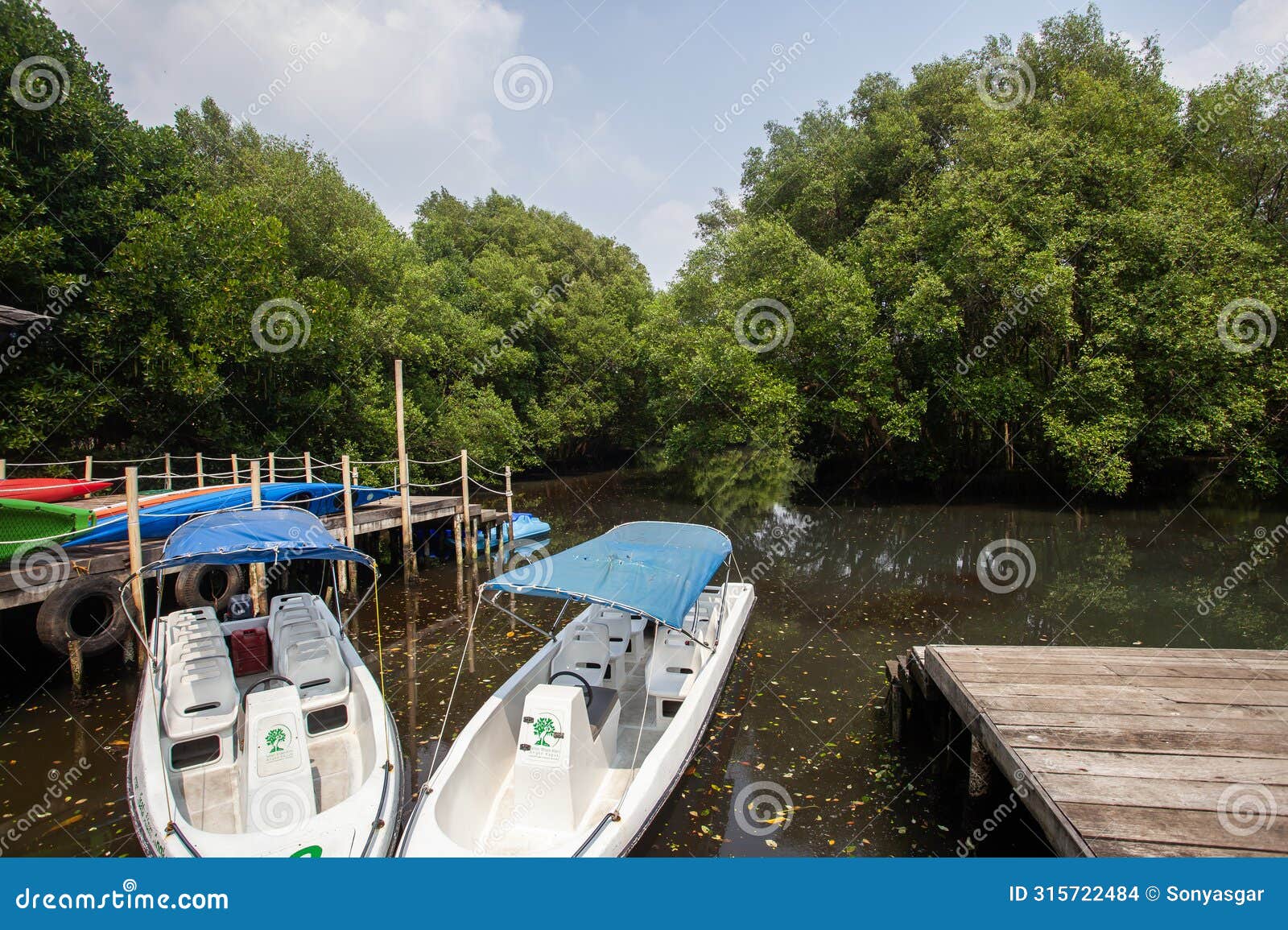 tourist boat in the mangrove nature tourism park area in muara angke, pantai indah kapuk, jakarta