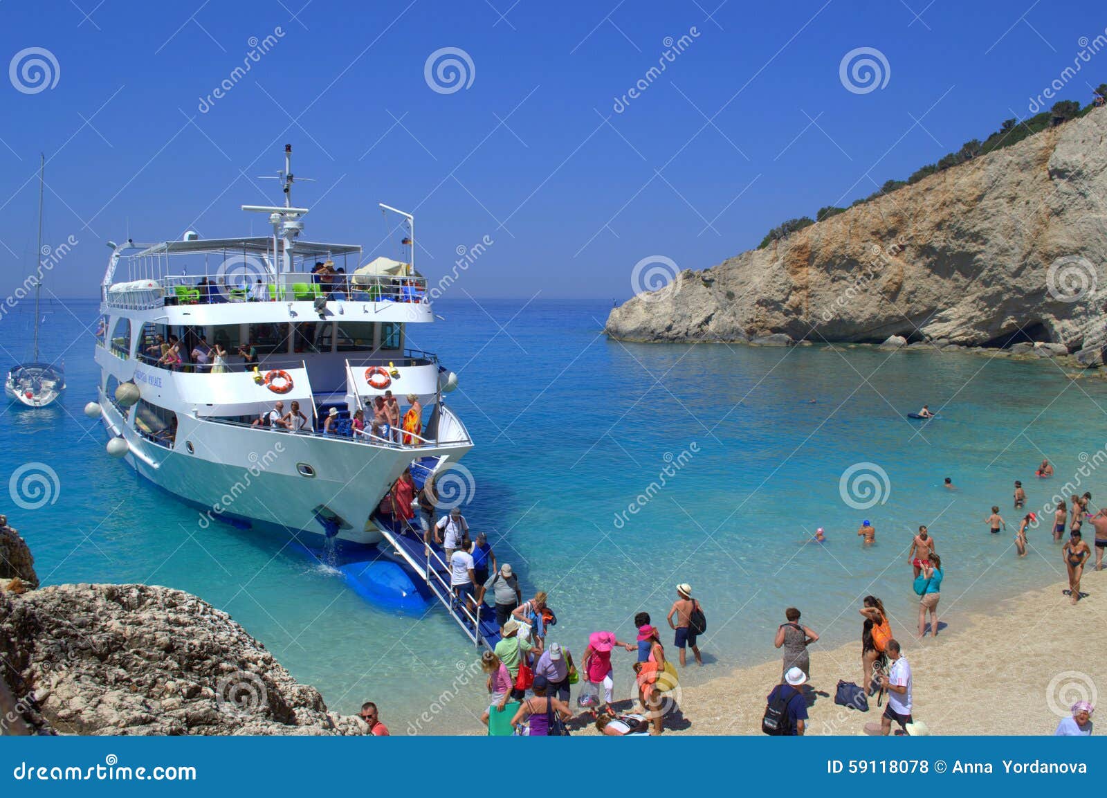 Tourist Boat in Porto Katsiki,Greece Editorial Stock Photo - Image of ...