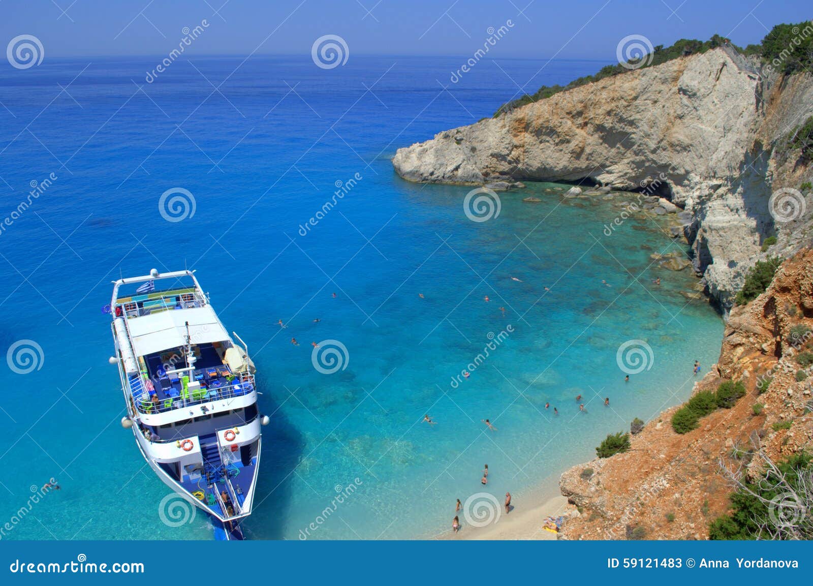 Tourist Boat at Porto Katsiki Beach,Greece Stock Image - Image of ...