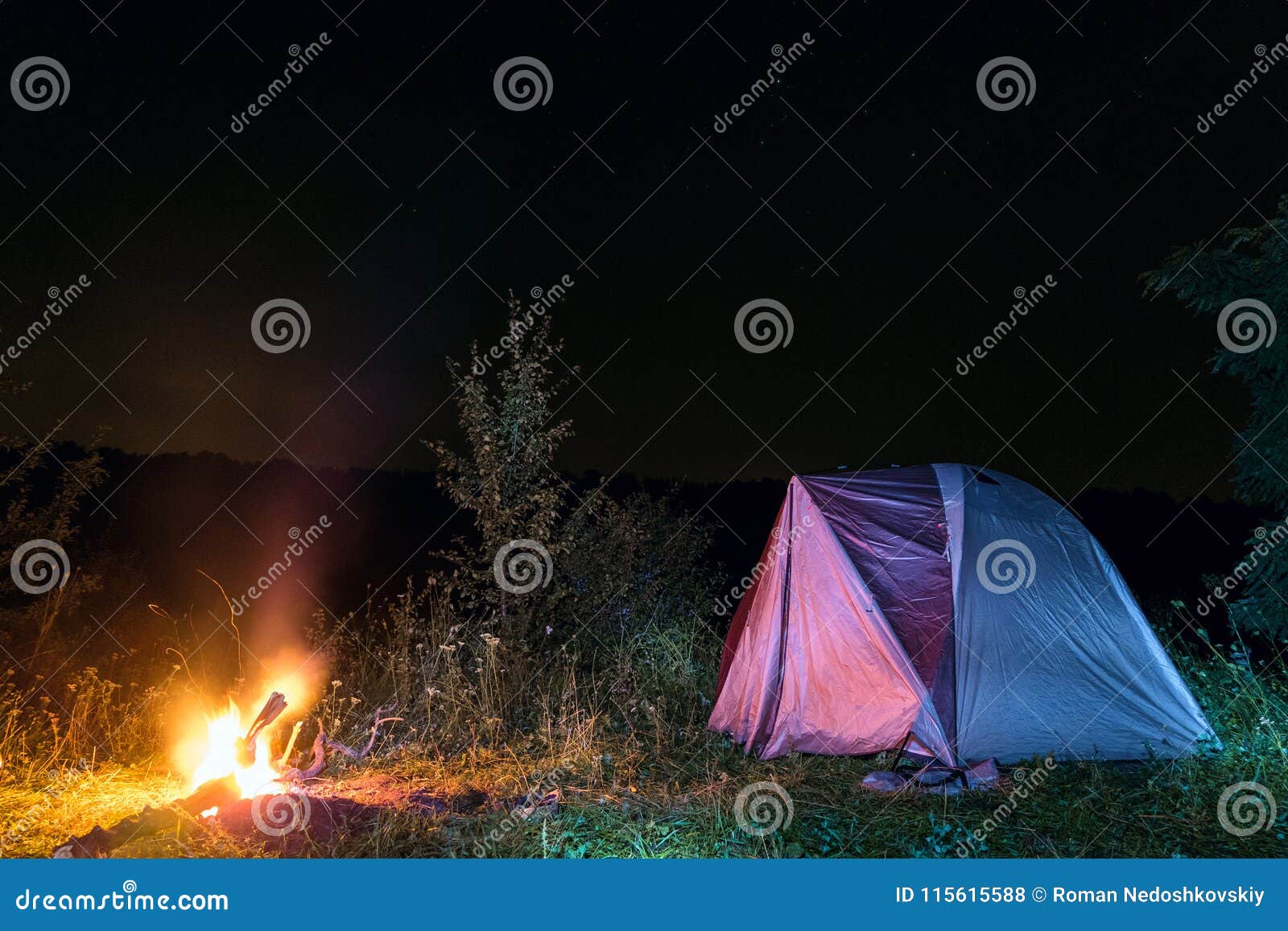 Tourist Camping Tent at Night Stock Photo Image of journey, bonfire