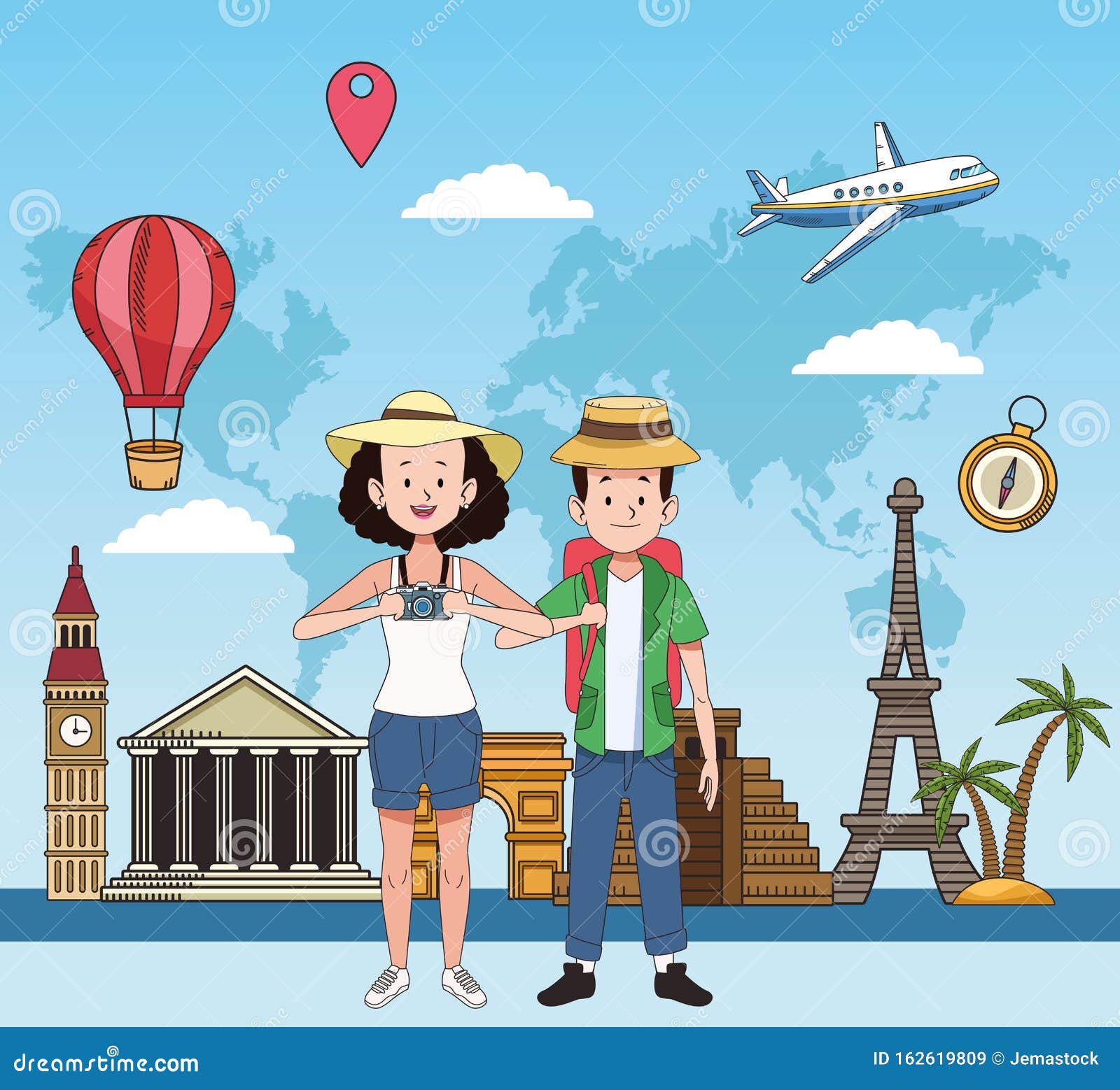 Tourist Couple with Famous Places Characters Stock Vector ...