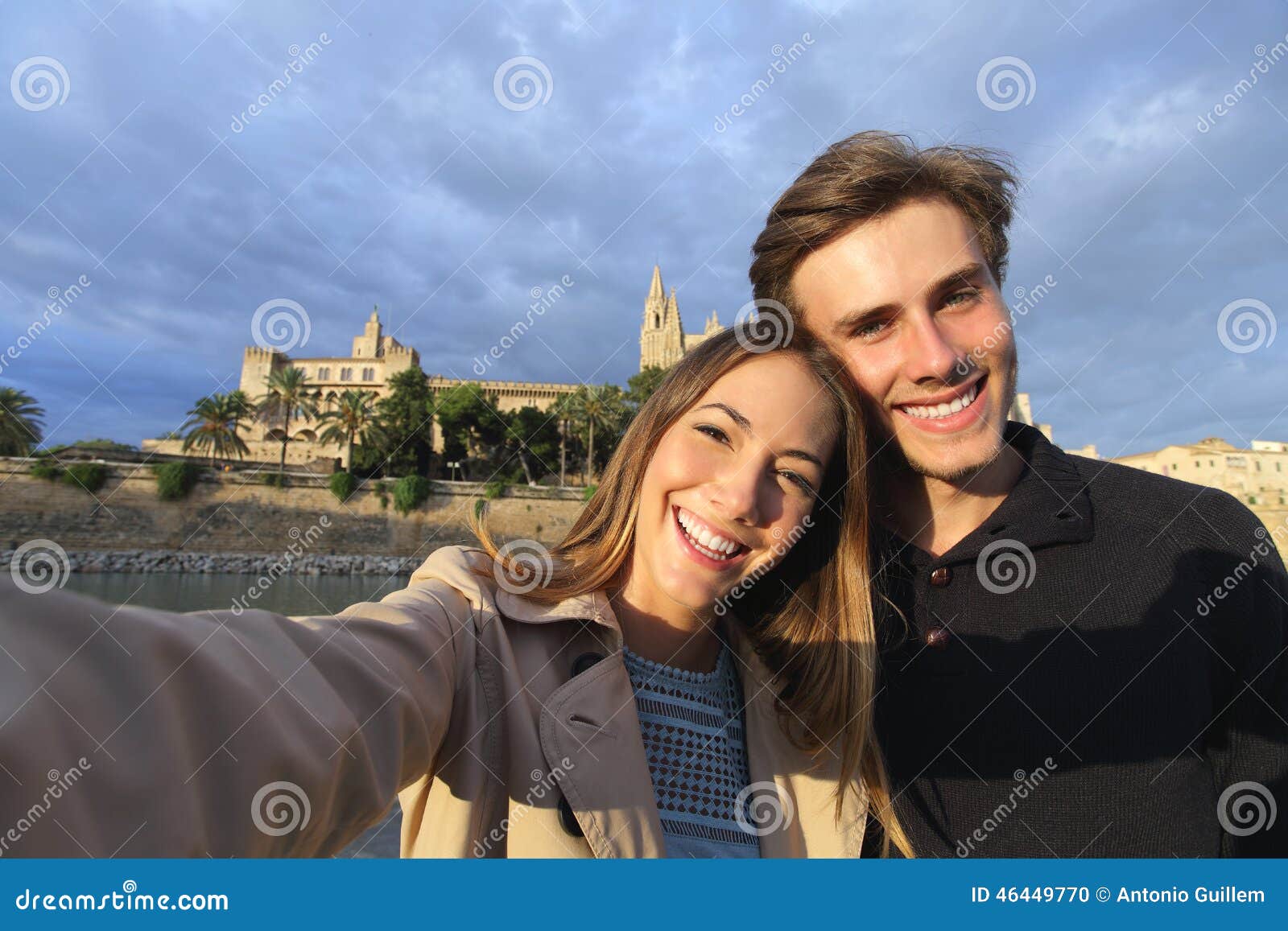 tourist couple on holidays photographing a selfie