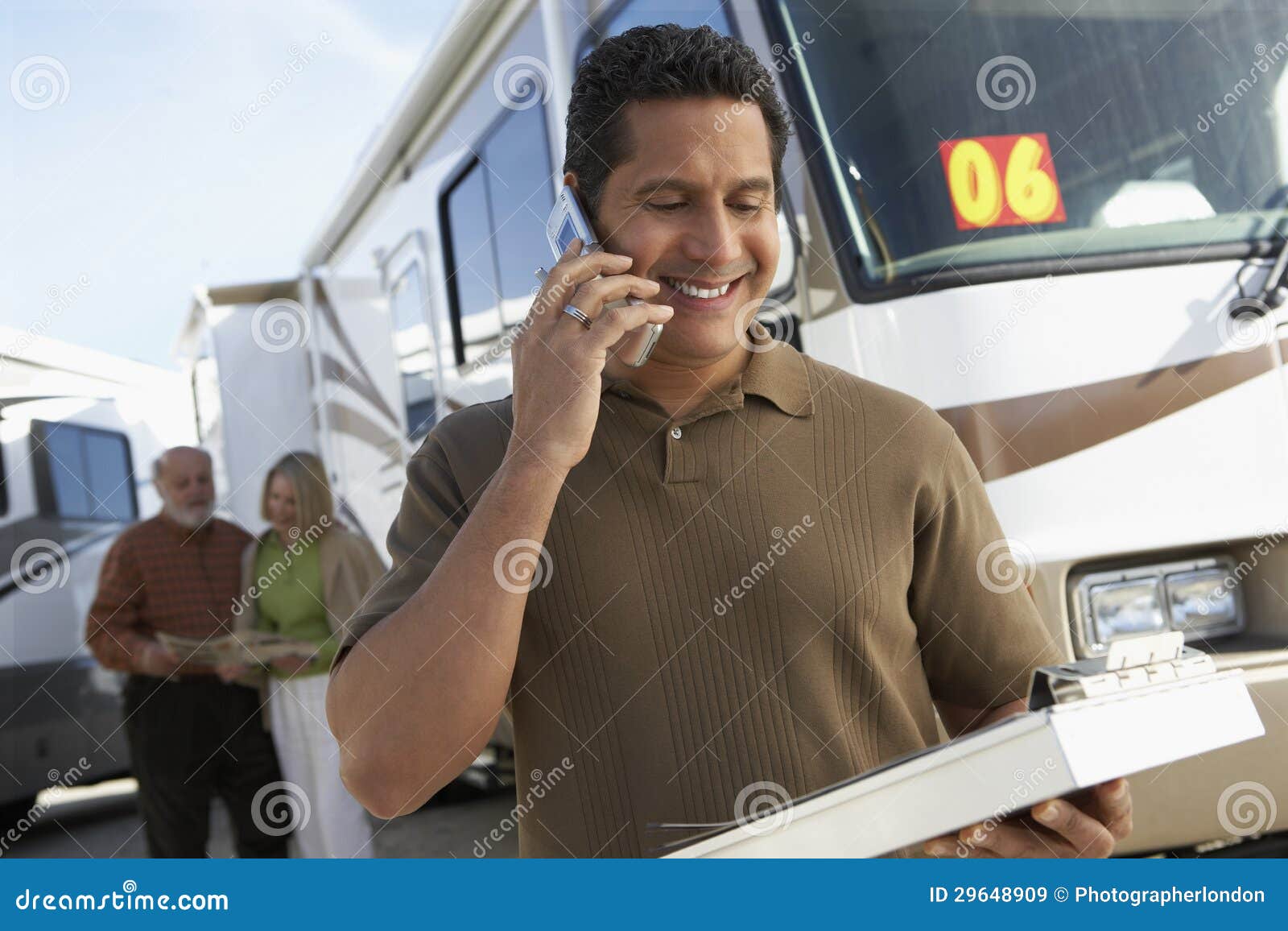 tourist guide talking on phone