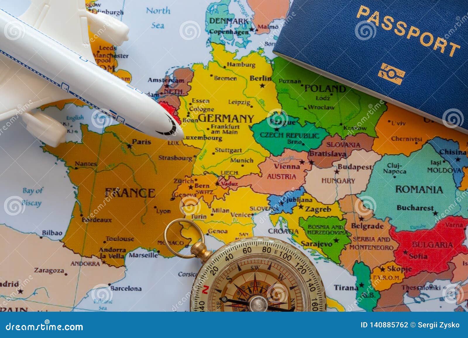 Tourist Map Of Europe With Boeing And Compass For Travel Stock Photo Image Of Guide Journey 140885762