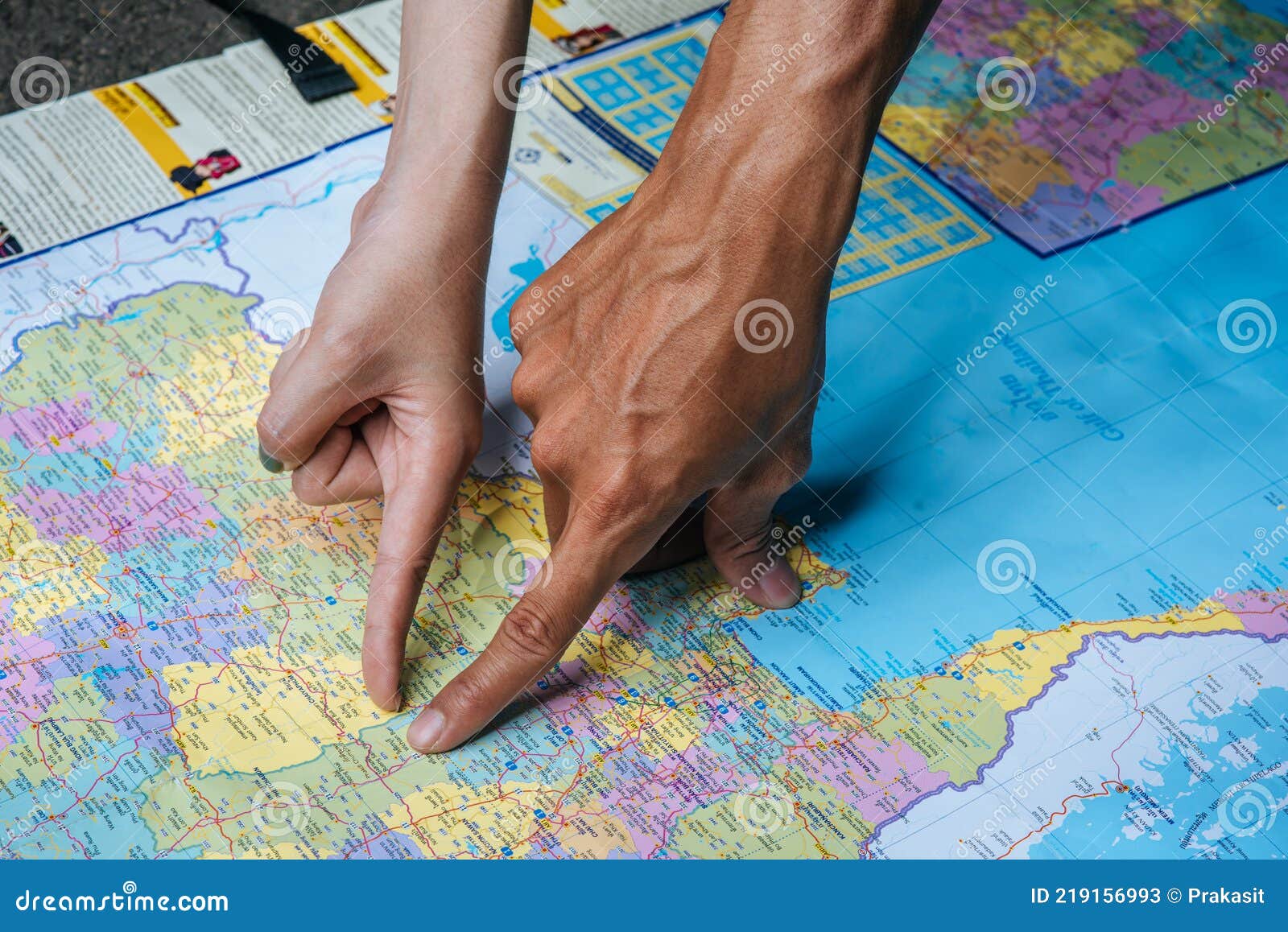 The Tourist Pointed Their Finger at the Map Stock Image Image of