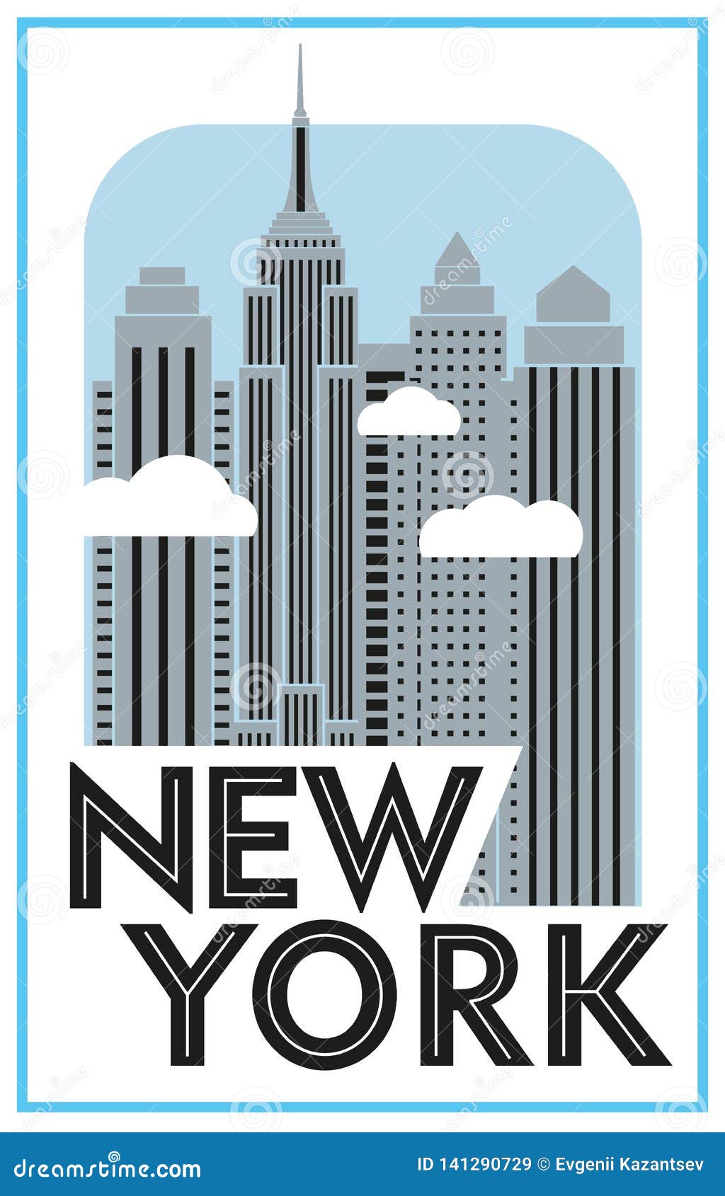 tourist poster new york. retro grafica. skyscrapers and clouds