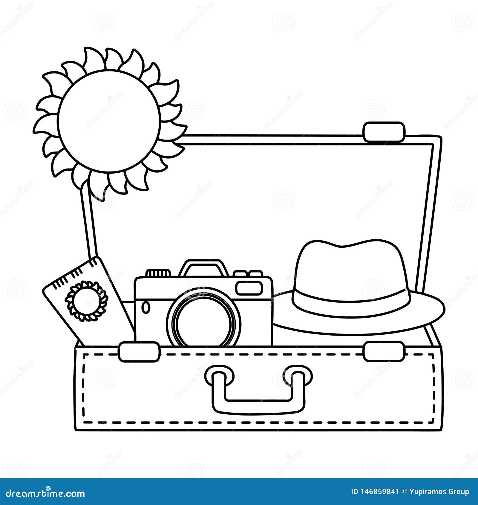 Tourist Trip Summer Travel in Black and White Stock Vector ...