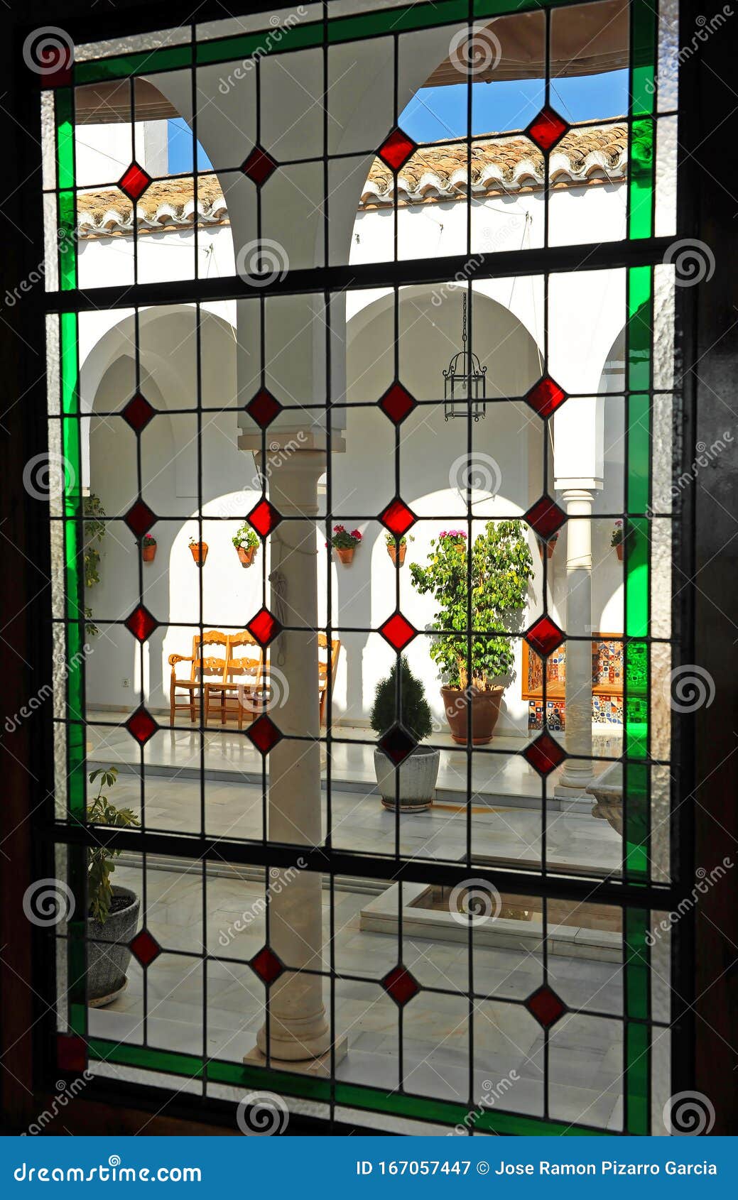 stained glass window in the patio of the tourist villa of zagrilla -villa turistica- of priego de cor