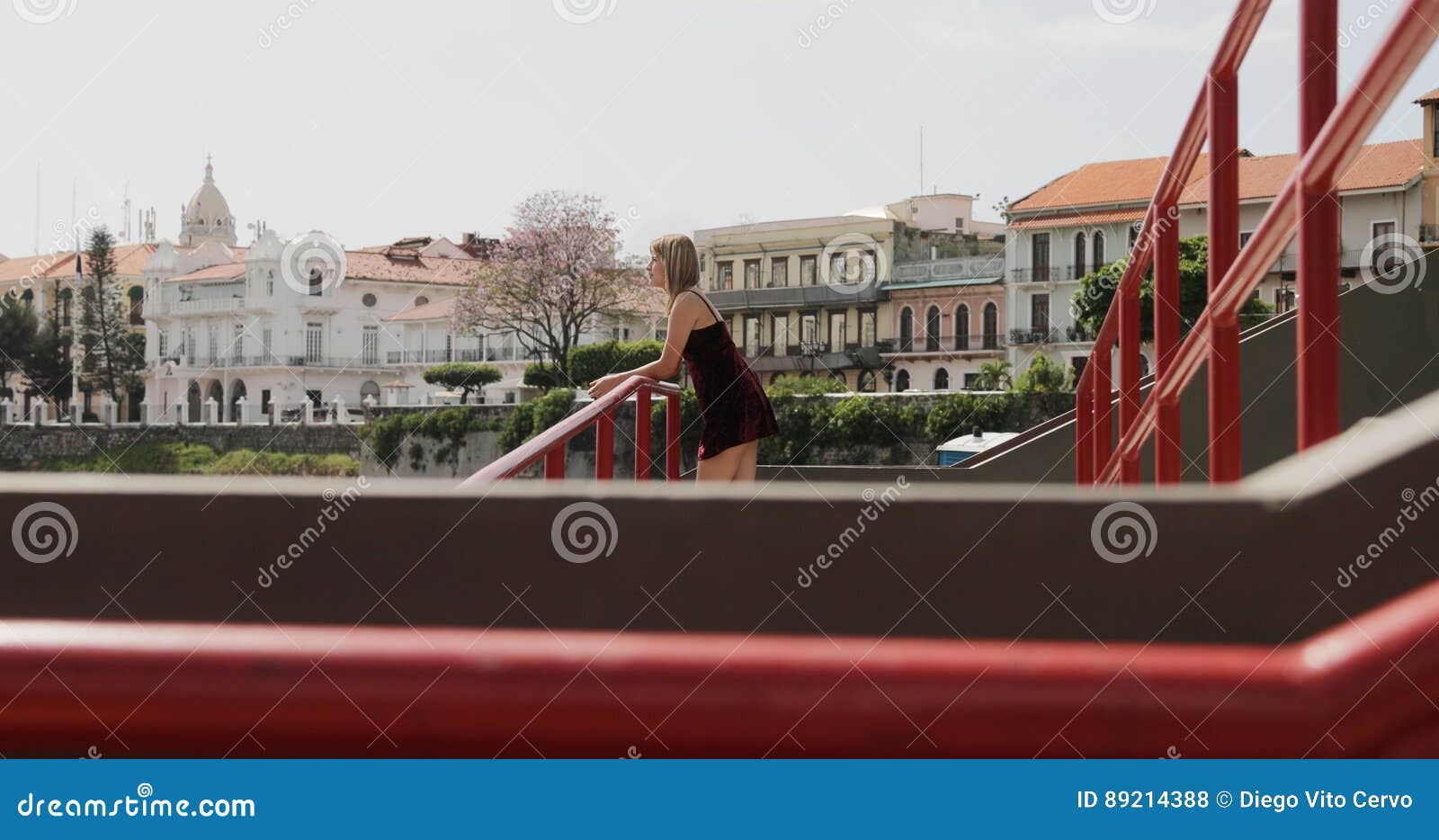tourist woman visiting panama city vacationing in casco antiguo