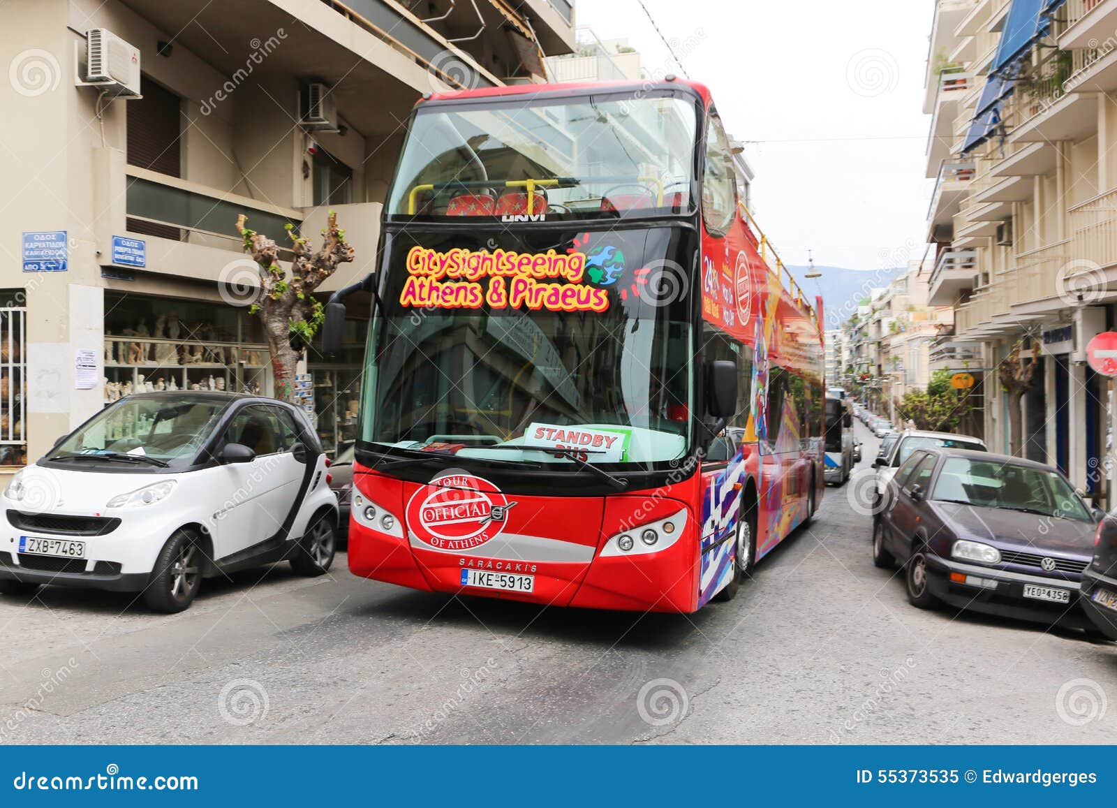 Touristic bus - Athens, Greece. Apr. 25 2015 : Tourists enjoy at Athens , Greece