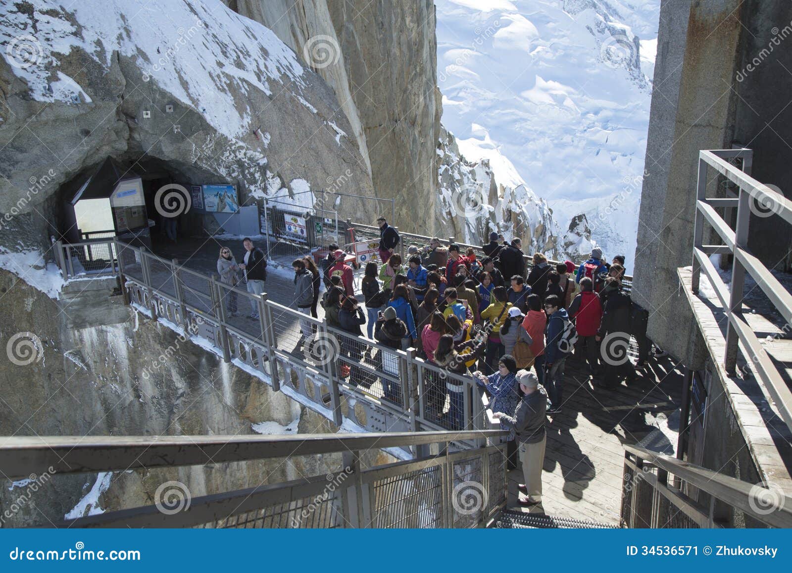 Tourists Arrived By Cable Car At The Central Footbridge At The Aiguille Du Midi Editorial Photo Image Of Blue Glacier