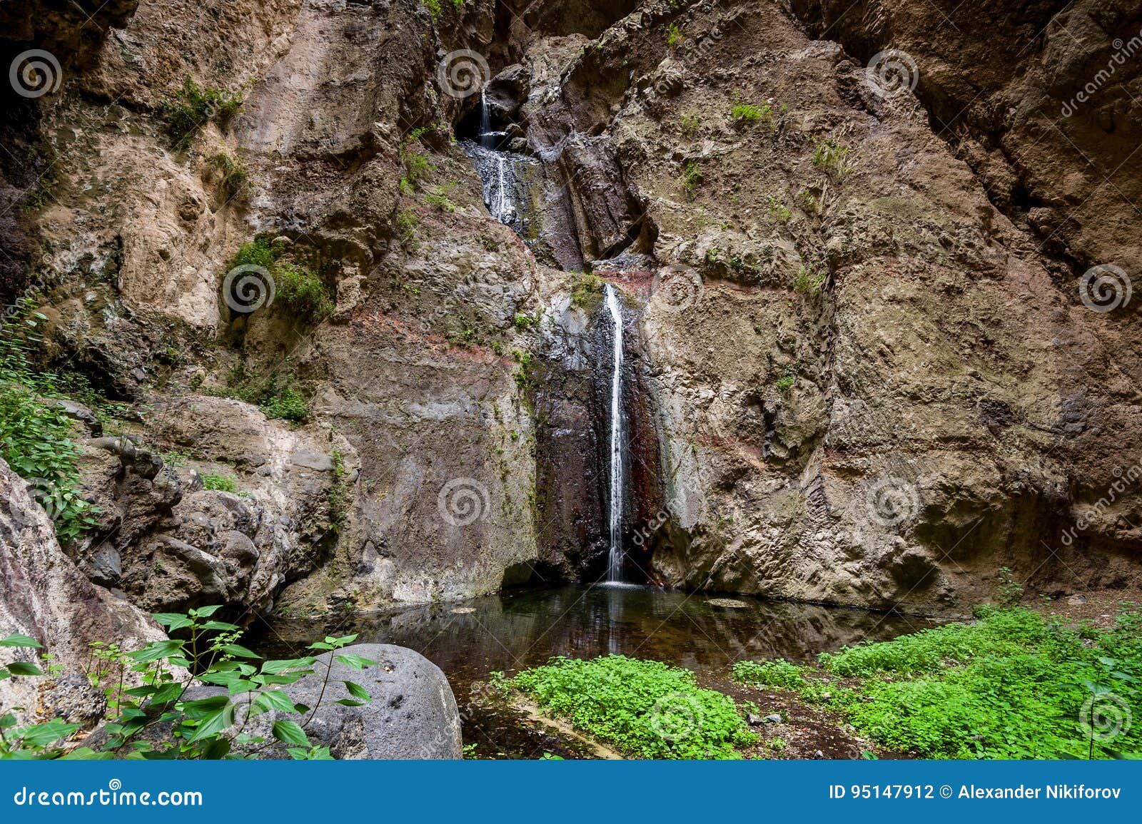 tourists at barranco del infierno waterfall