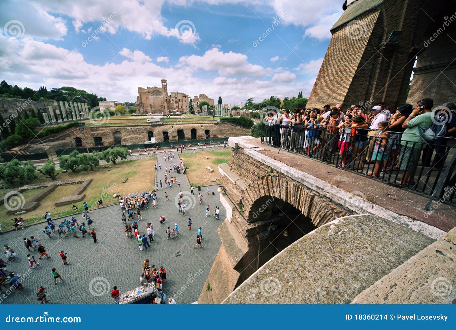Tourists on Coliseum in Front of Ruins Editorial Stock Image Image of