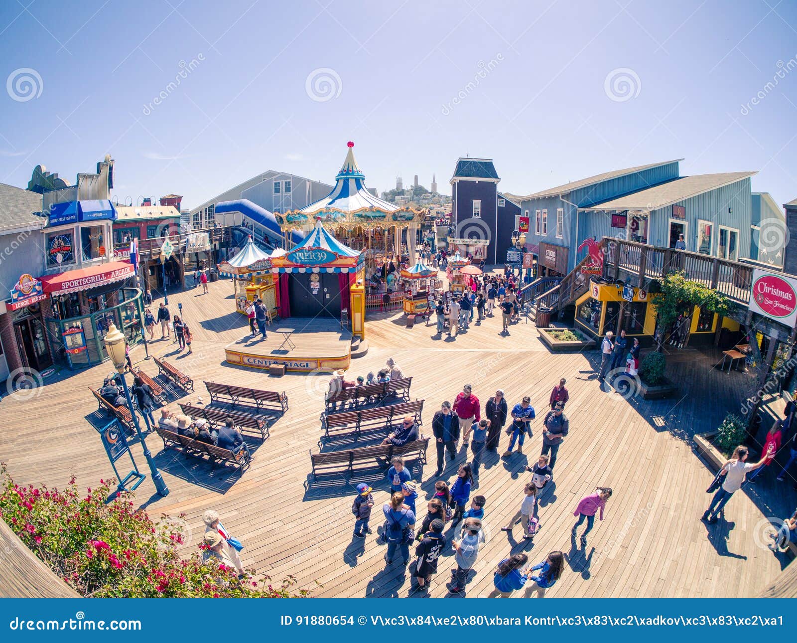 Tourists on Fisherman`s Wharf, Pier 39 at Carousel Editorial Stock