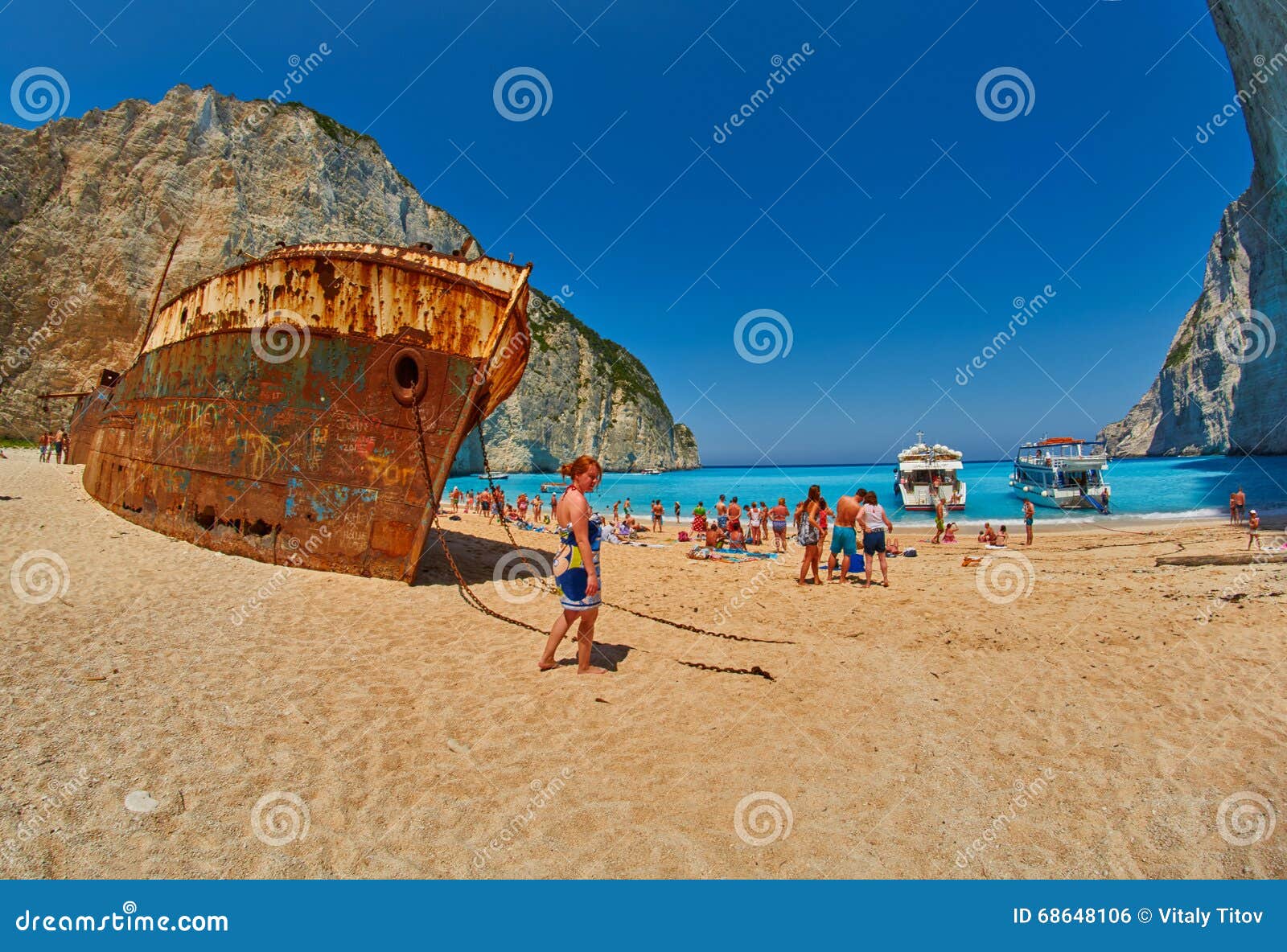 Tourists in Navagio Bay, Zakinf Island, Greece Editorial Photo - Image ...