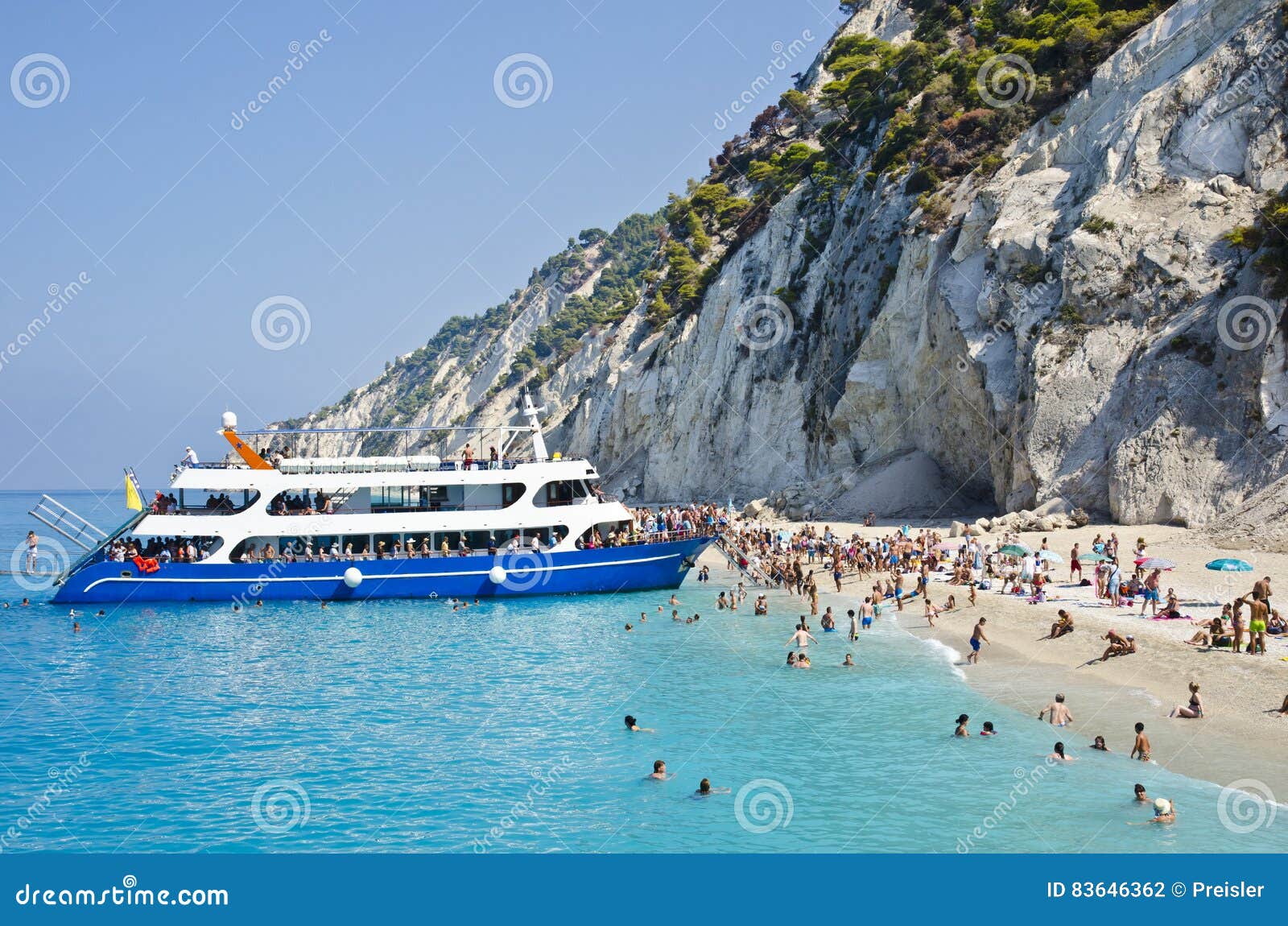 Tourists Reaching Egremni Beach by Boat Editorial Photography - Image ...