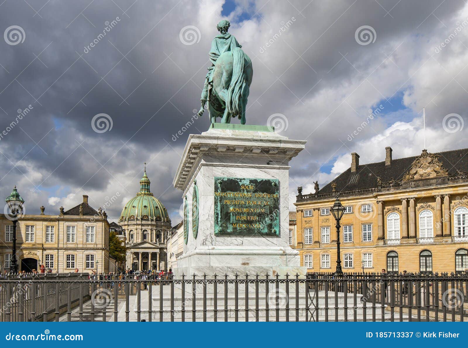 Tourists Visit the Amalienborg Palace Square, Sculpture of Frederik V ...