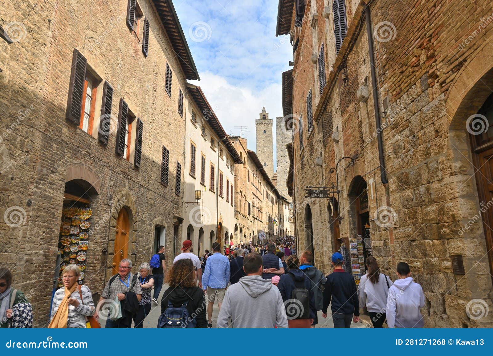 Tourists Visiting the Ancient Streets of San Gimignano Editorial Stock