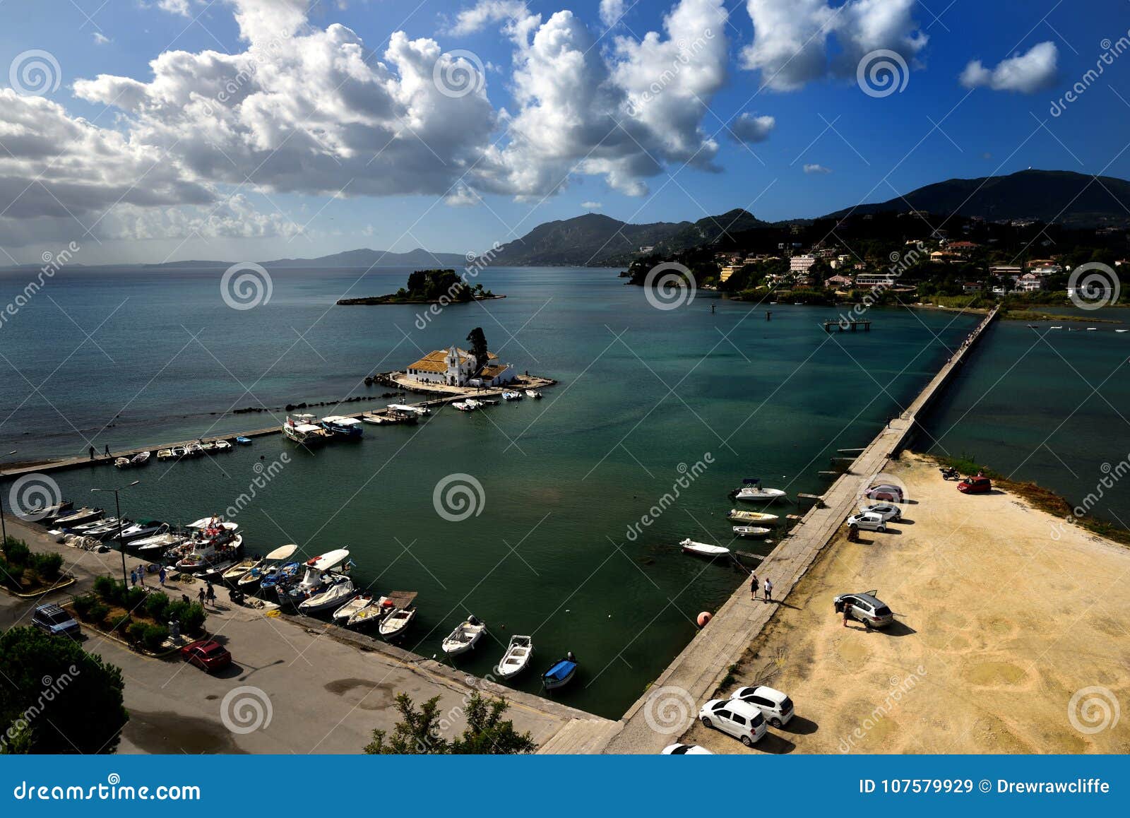 Kanoni and Mouse Island editorial stock image. Image of pontikoniss ...