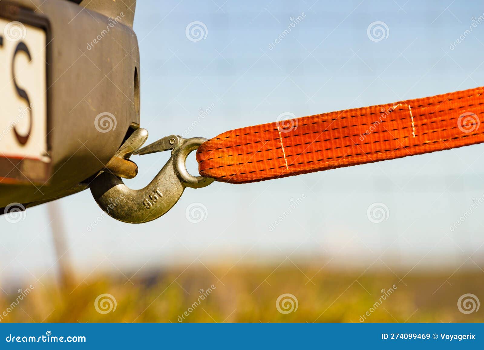 Tow Hook with Orange Strap on Car. Towing Equipment Stock Image Image