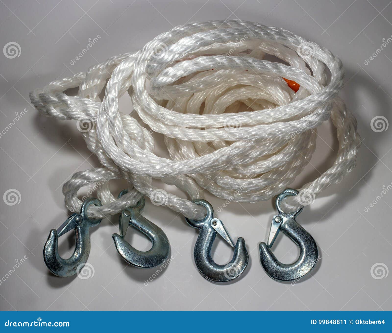 A Tow Rope with Hooks on a Light Background. Stock Image - Image of metal,  durable: 99848811