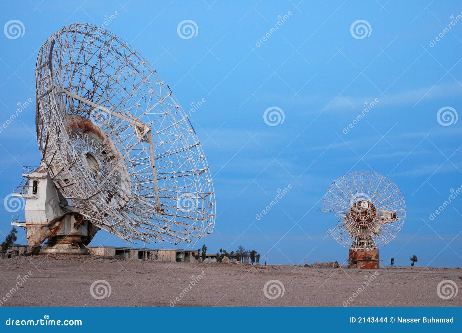 tow satalite dish in blue sky