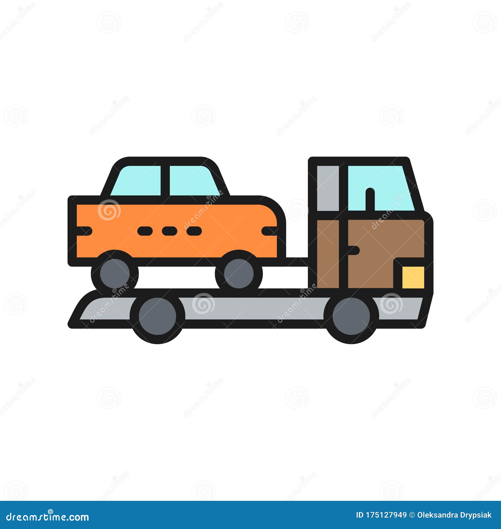 Tow Truck Car Evacuation Flat Color Line Icon Stock Vector