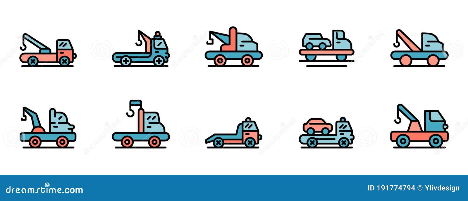 tow truck icons set  flat