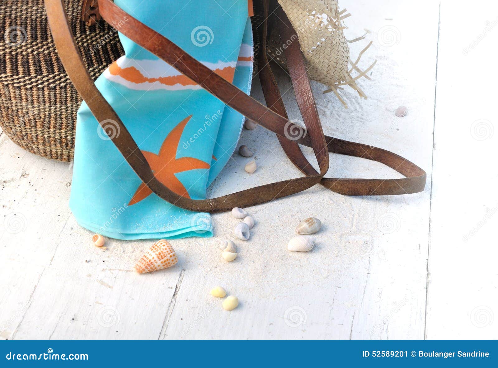 Towel in beach bag stock image. Image of recreation, sand - 52589201