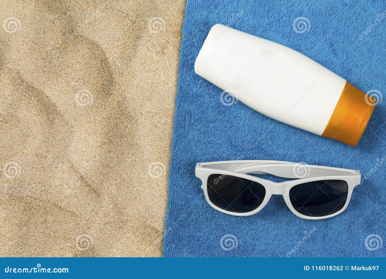 Towel on the Beach with Sunglasses and Sun Tan Cream Stock Photo ...