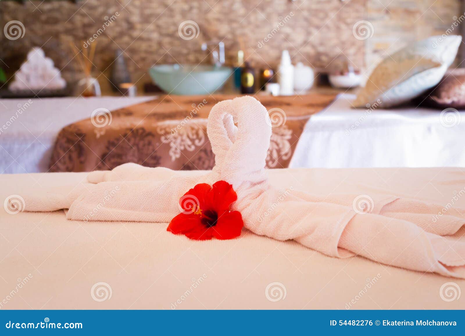 Towel Decoration on Massage Table. Spa Interior Stock Photo Image of