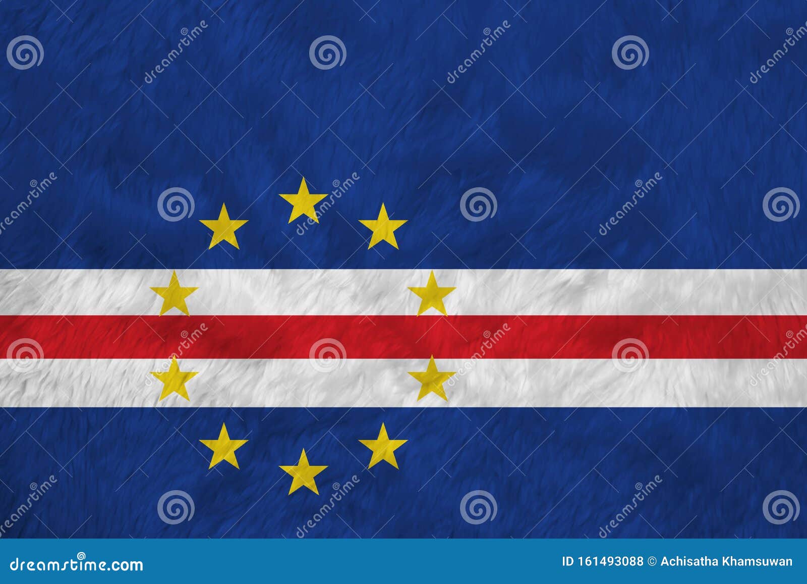 towel fabric pattern flag of cape verde, blue white and red color with the circle of ten star